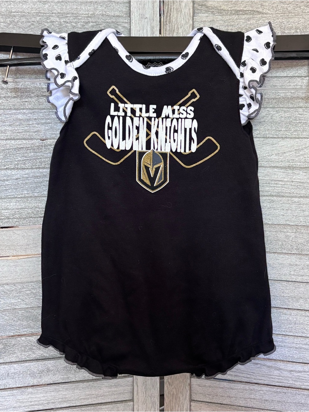 “Little Miss” Golden Knights NHL Lic. Bodysuit SZ 12 MO. Ruffle/Flutter Sleeves